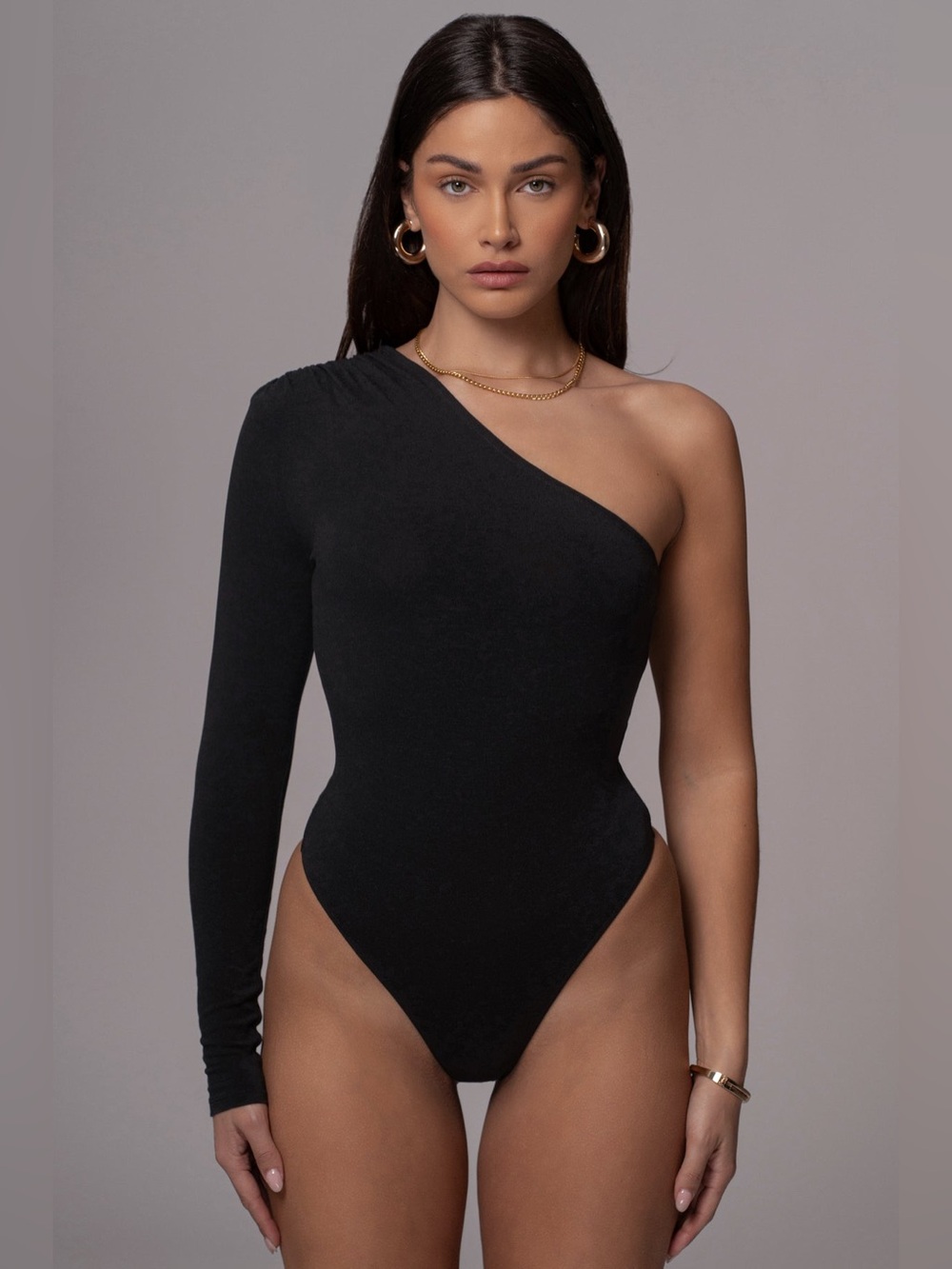 Abercrombie & Fitch Black One-Shoulder Long Sleeve Bodysuit – Size Medium